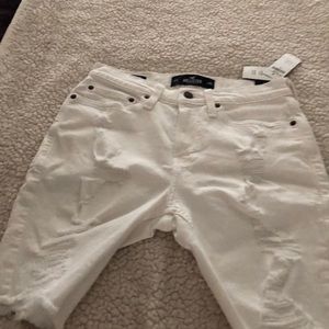 Hollister white ripped denim shorts